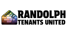 rainbow colored fist encircling a brick house with the words Randolph Tenants United