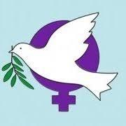 white dove with olive branch on top of purple women's symbol